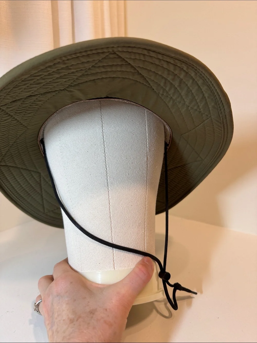 Watership Trading Company khaki hat w/ olive trim and lining. L.